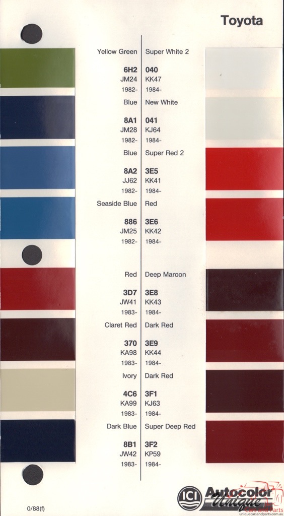1982 - 1986 Toyota Paint Charts Autocolor